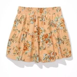 American Eagle Corduroy Tiered Floral Mini Skirt Size Medium Apricot Sage Green